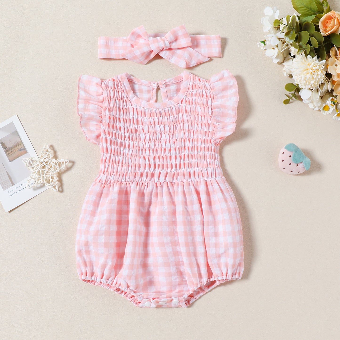Summer Baby Girl Sweet Plaid Newborn Jumpsuit