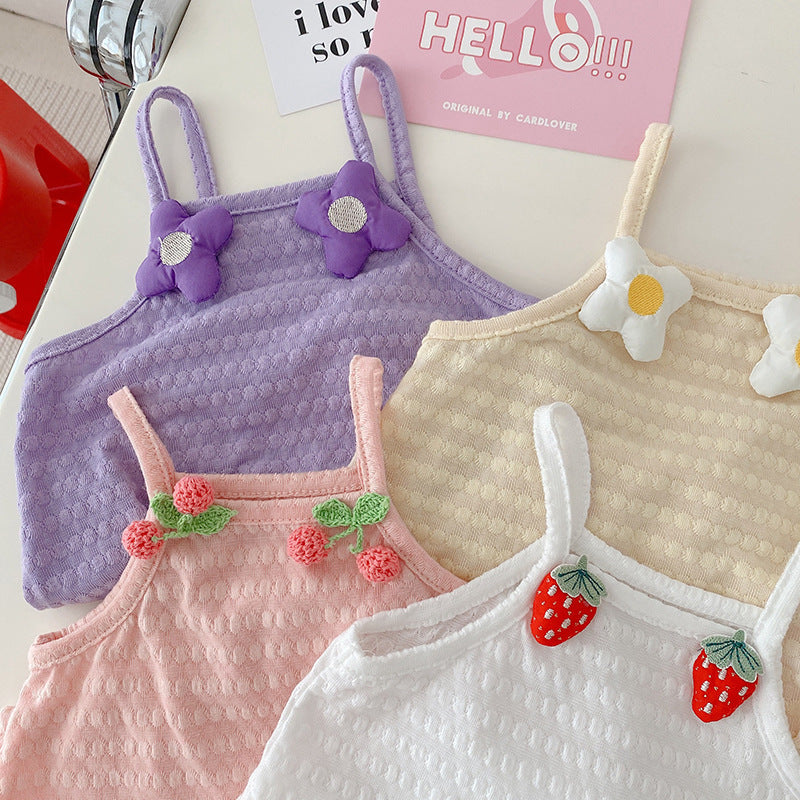 Baby Strawberry Onesie 0-2 Years Old Summer Baby Girl Small Flower Sling Baby Sleeveless Leotard
