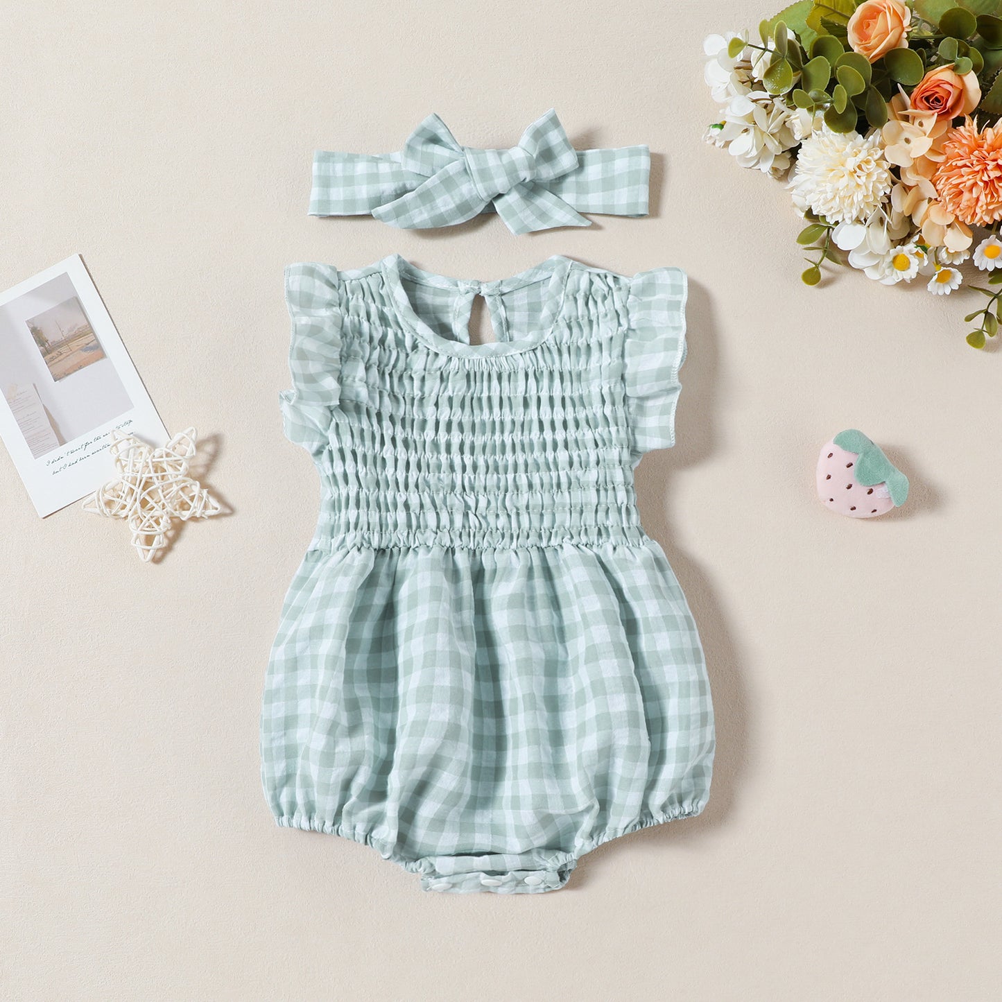 Summer Baby Girl Sweet Plaid Newborn Jumpsuit