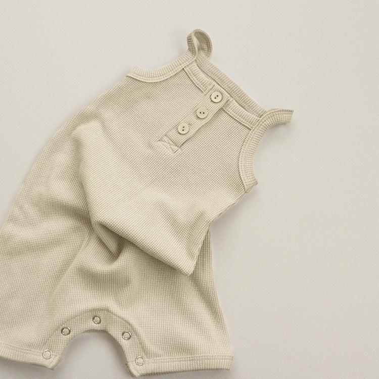 Children's Clothing Summer Simple Cotton Waffle Camisole Baby One-piece Baby Romper Bag Clothing