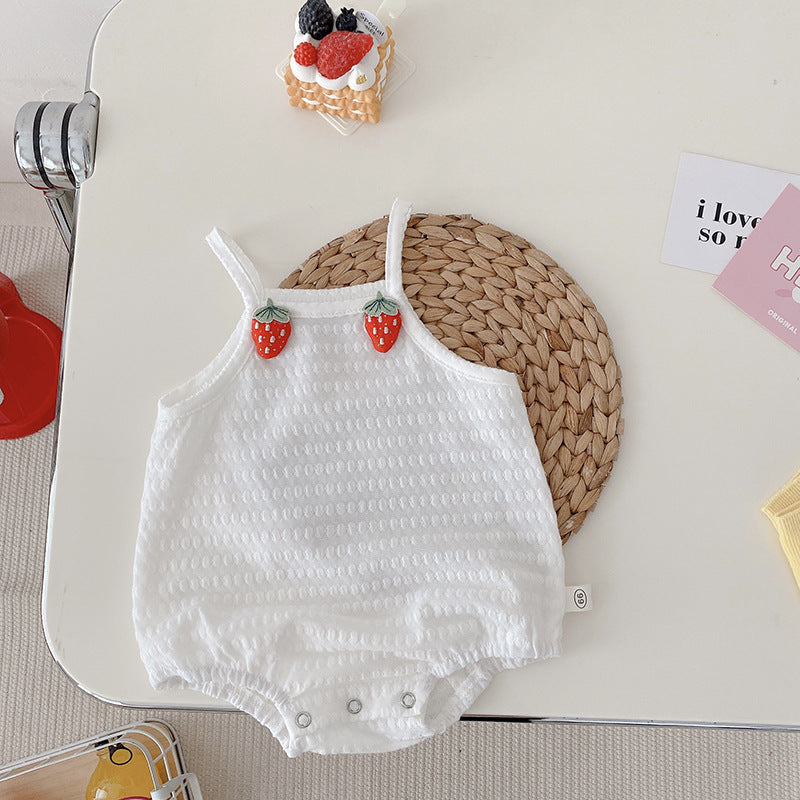 Baby Strawberry Onesie 0-2 Years Old Summer Baby Girl Small Flower Sling Baby Sleeveless Leotard