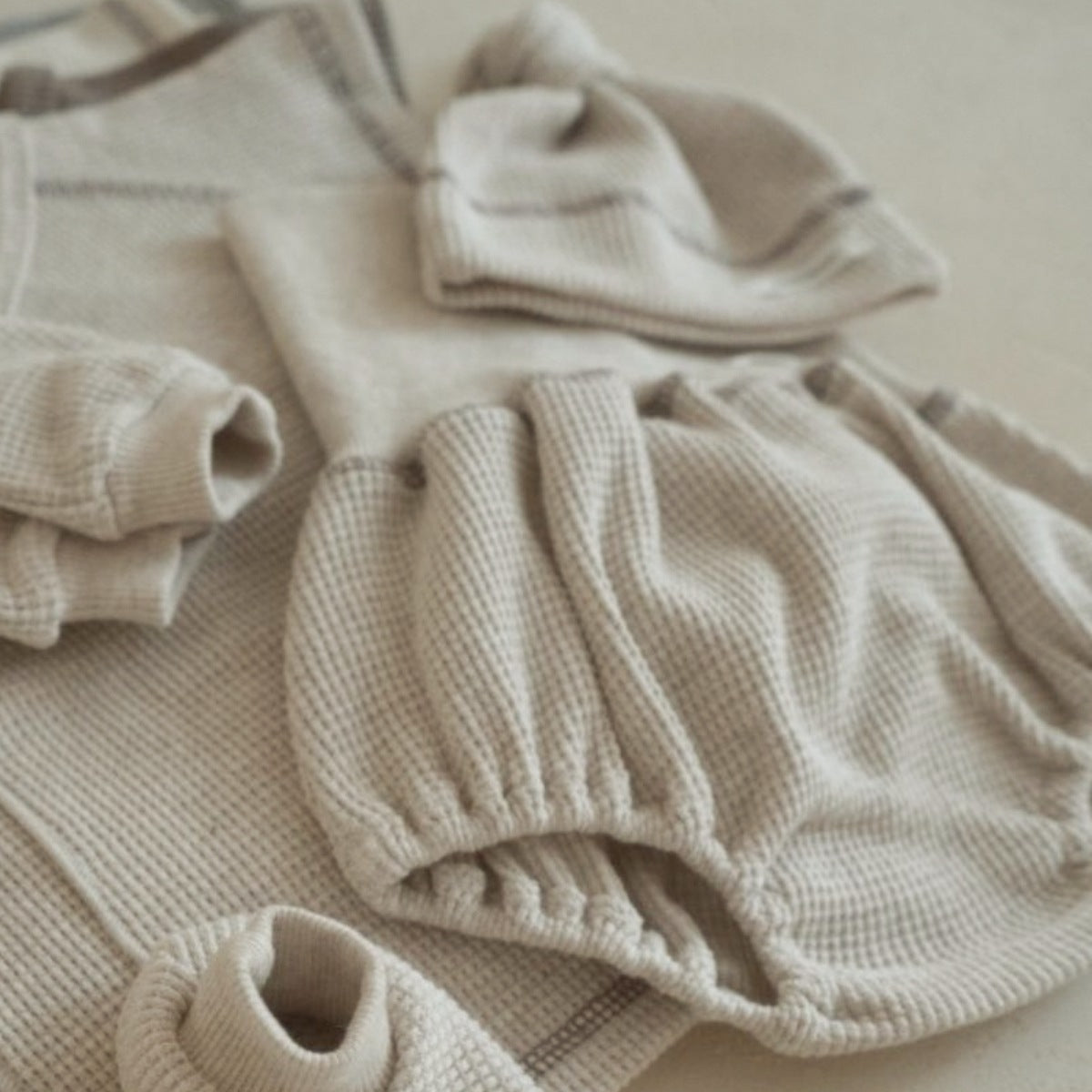 Baby Clothes Baby Waffle Top High Waist Belly Protection Pants Suit