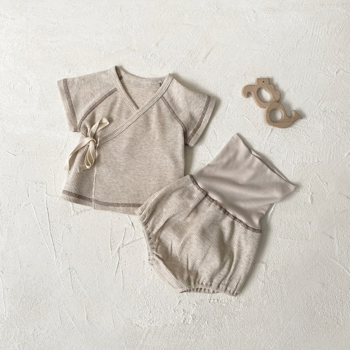 Baby Clothes Baby Waffle Top High Waist Belly Protection Pants Suit
