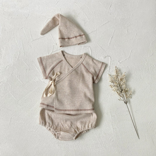 Baby Clothes Baby Waffle Top High Waist Belly Protection Pants Suit