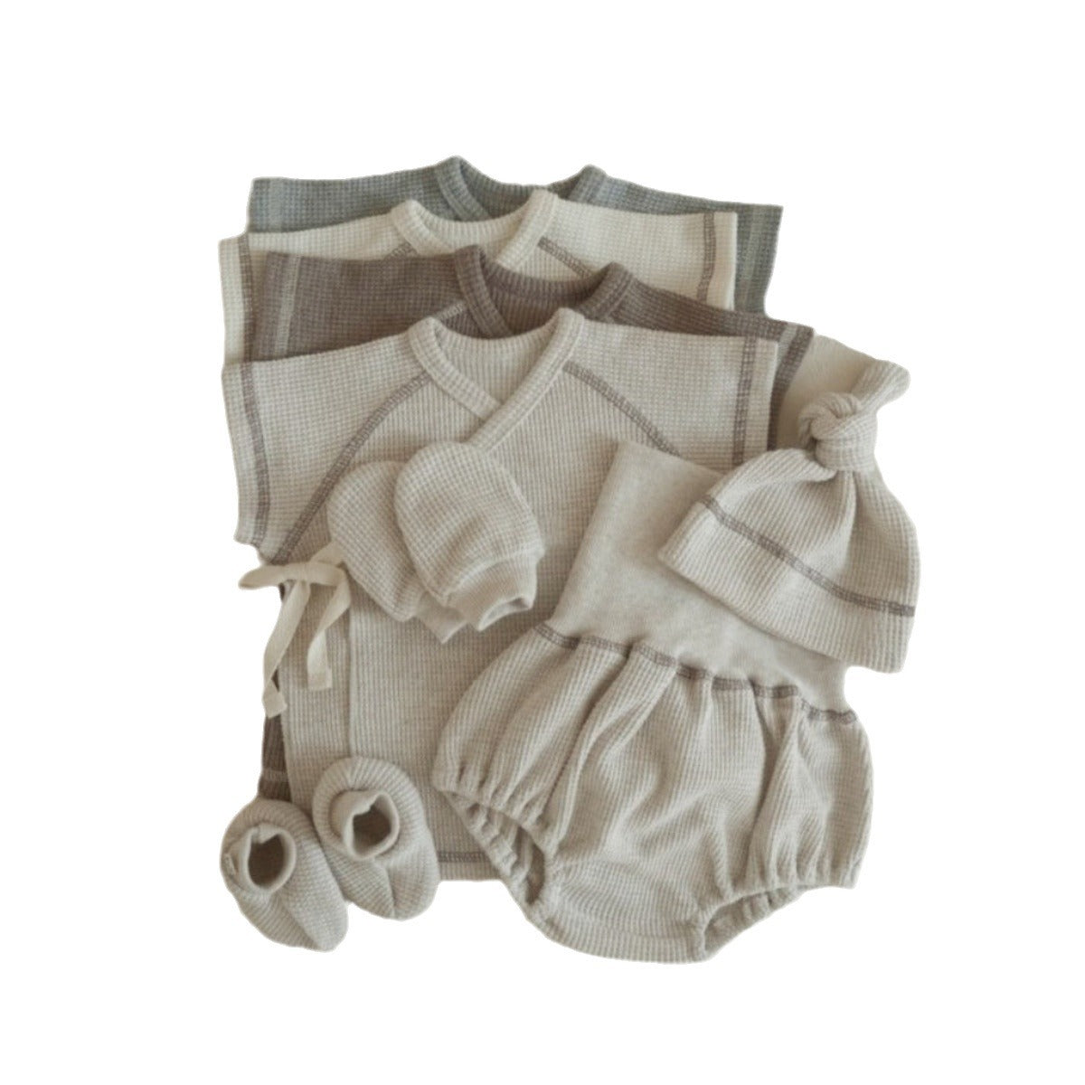 Baby Clothes Baby Waffle Top High Waist Belly Protection Pants Suit