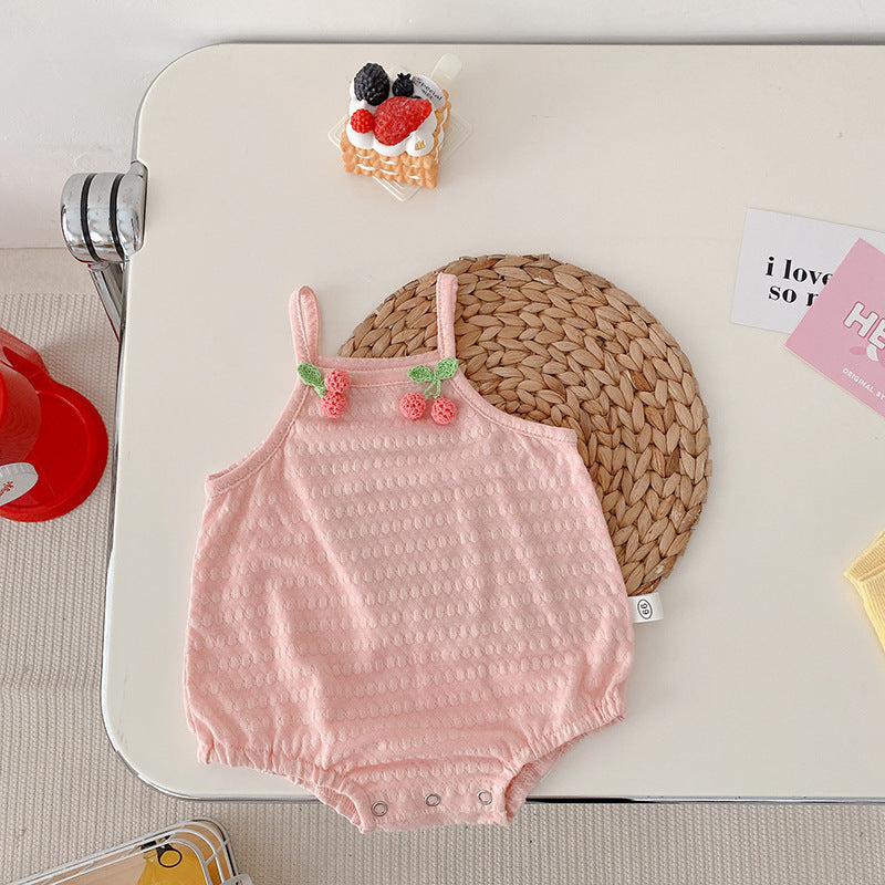 Baby Strawberry Onesie 0-2 Years Old Summer Baby Girl Small Flower Sling Baby Sleeveless Leotard