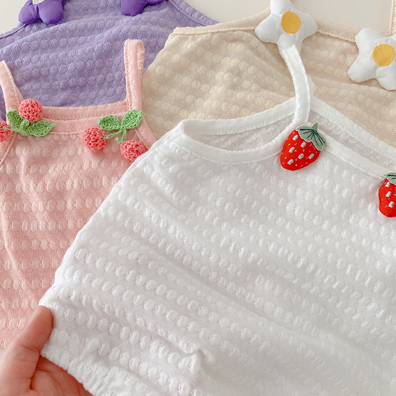 Baby Strawberry Onesie 0-2 Years Old Summer Baby Girl Small Flower Sling Baby Sleeveless Leotard