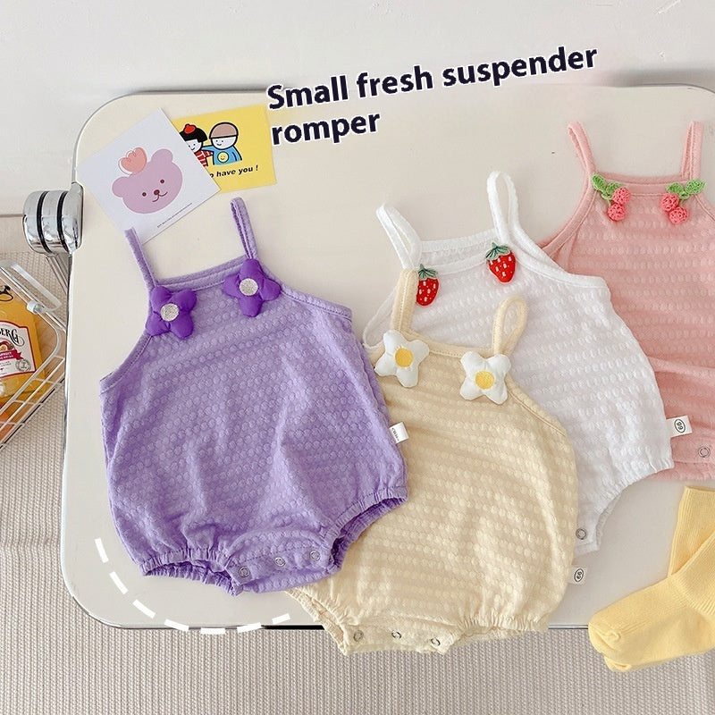Baby Strawberry Onesie 0-2 Years Old Summer Baby Girl Small Flower Sling Baby Sleeveless Leotard