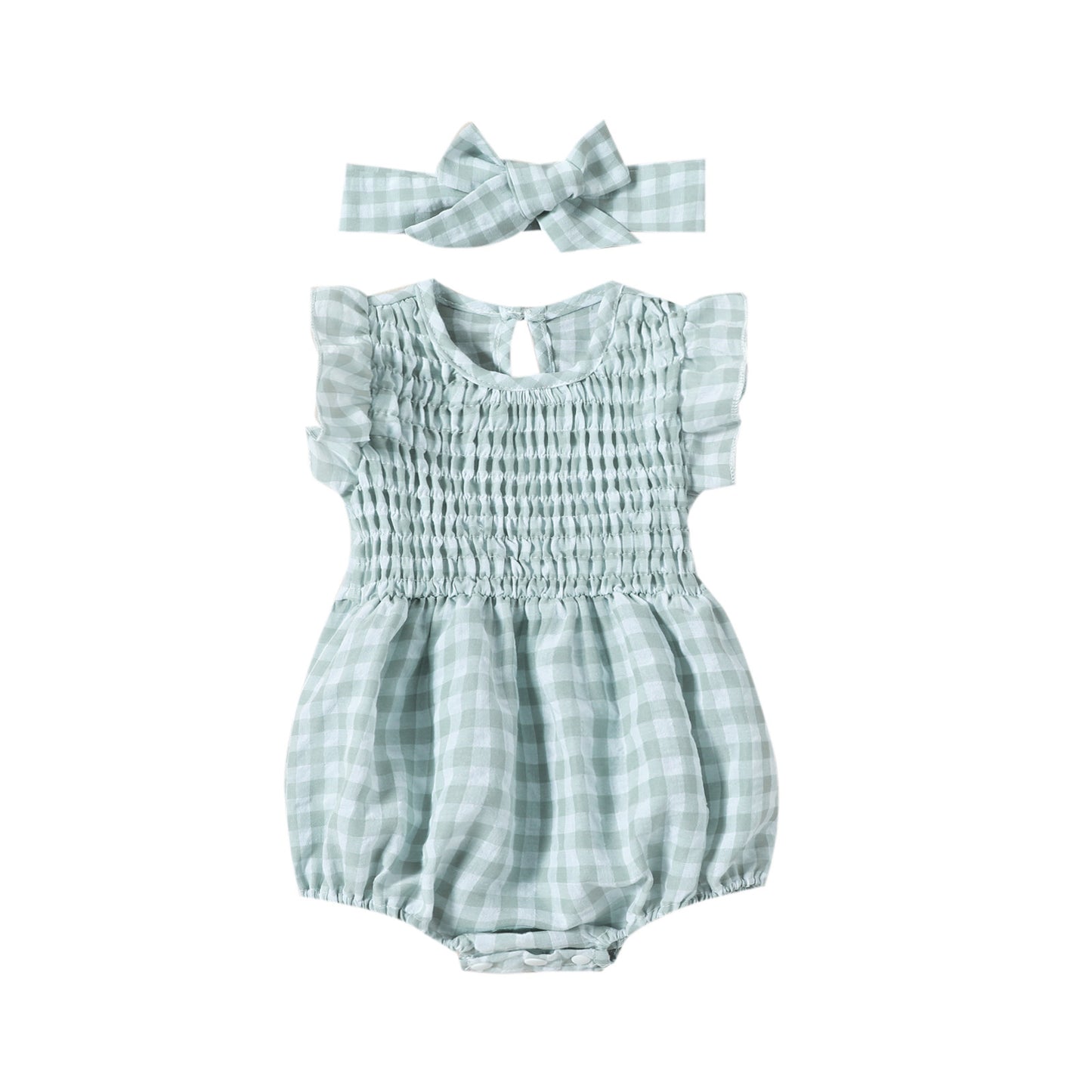 Summer Baby Girl Sweet Plaid Newborn Jumpsuit