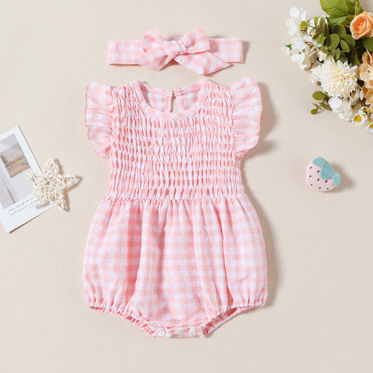 Summer Baby Girl Sweet Plaid Newborn Jumpsuit