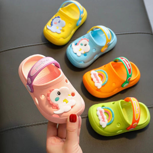Baby Cartoon Animal & Rainbow Patched Pattern Colorful Soft Bottom Slippers-0
